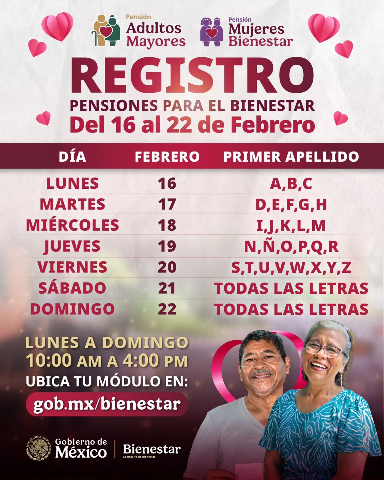 Calendario de registro al programa.