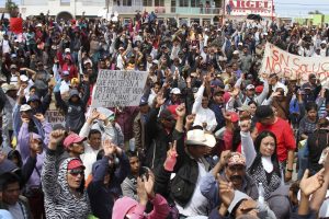 Jornaleros de San Quintín en una protesta en 2015. Foto: Cuartoscuro.