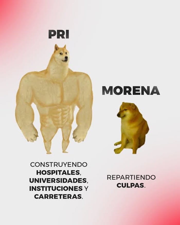 El PRI difunde memes en sus redes sociales desde 2025.